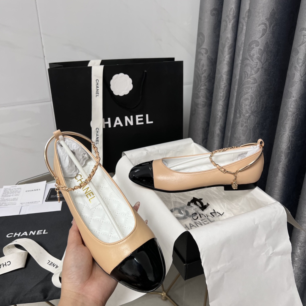 Chanel new women ballerina pumps elegant pointed toe shoes 
