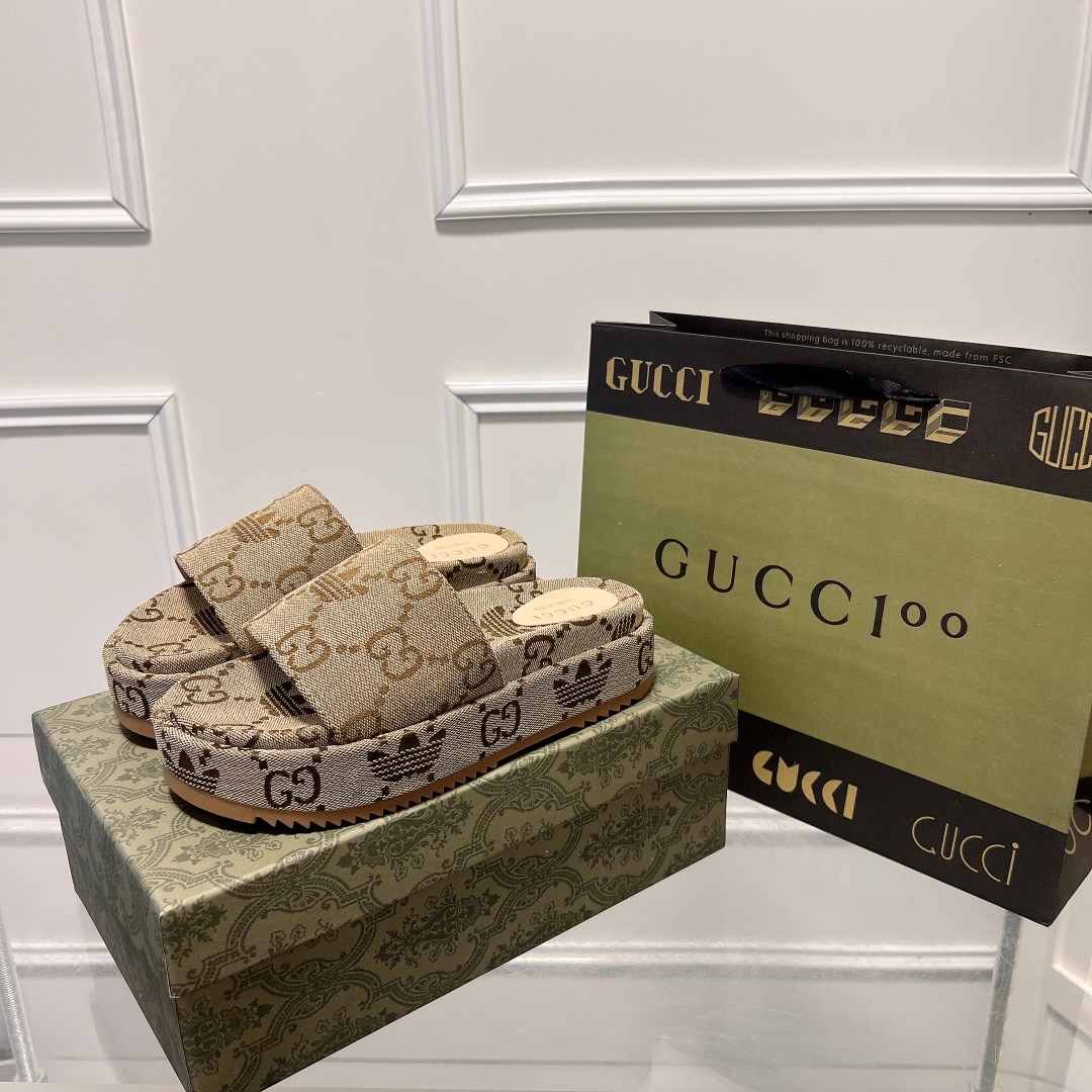 Adidas&Gucci spring and summer new embroidered platform slippers
