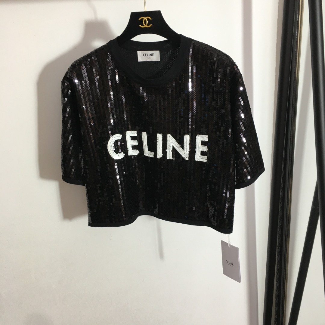 Celine Sequins letters short sleeve shirt
