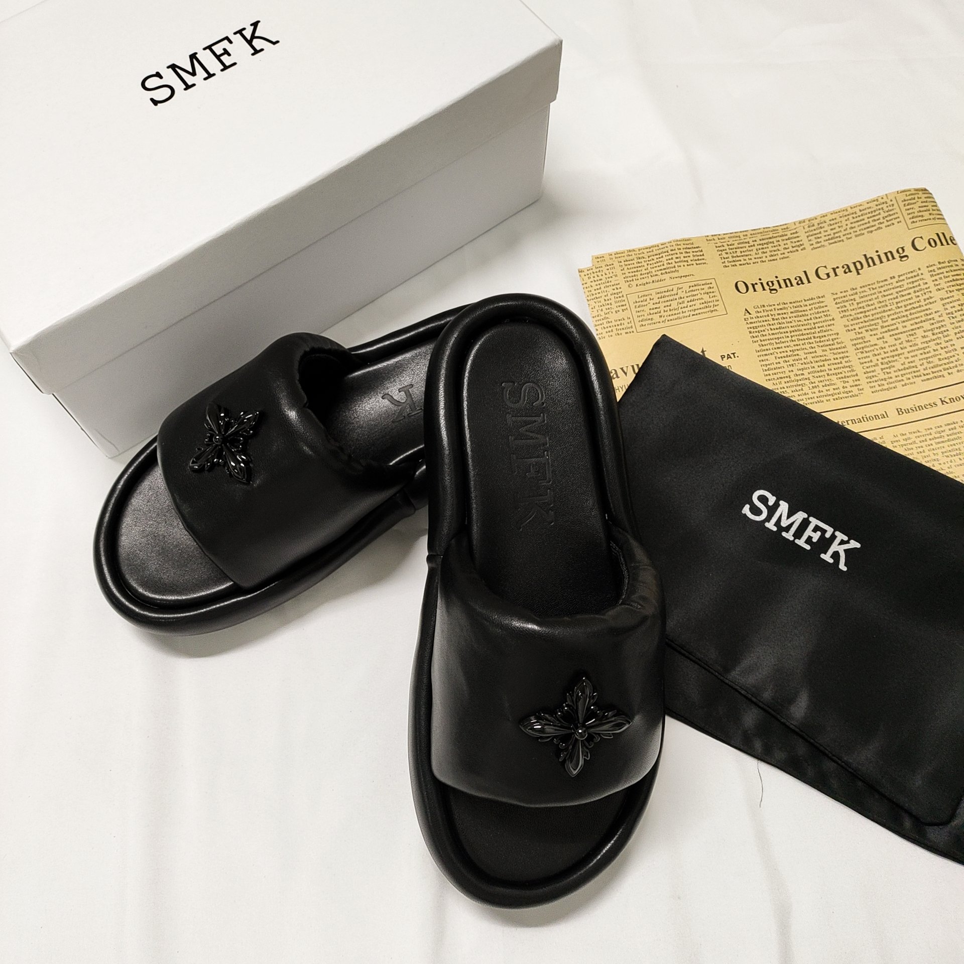 Smfk solid black slippers top quality 