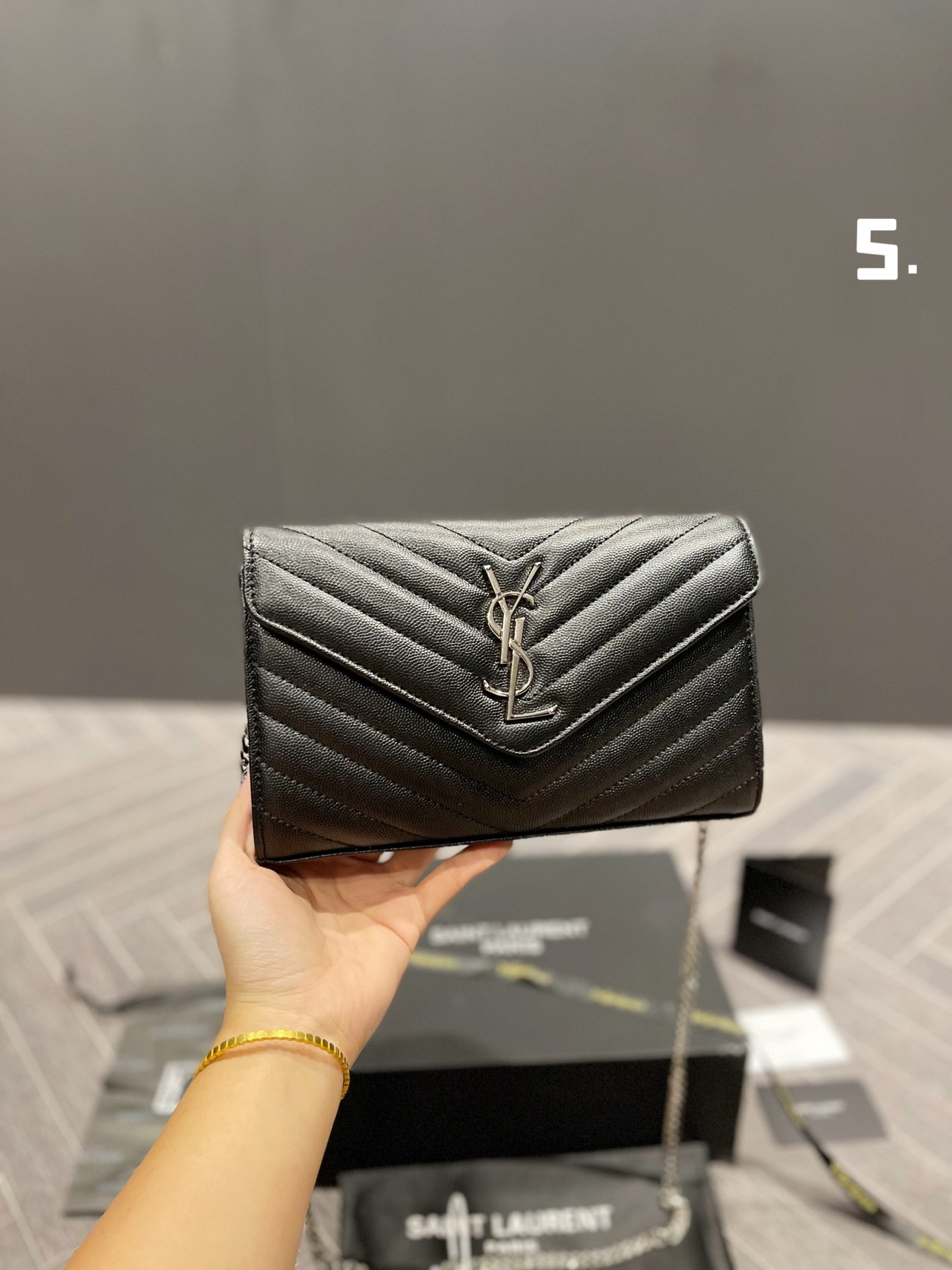 YSL Yves Saint Laurent  WOC leather handbags with silver logo