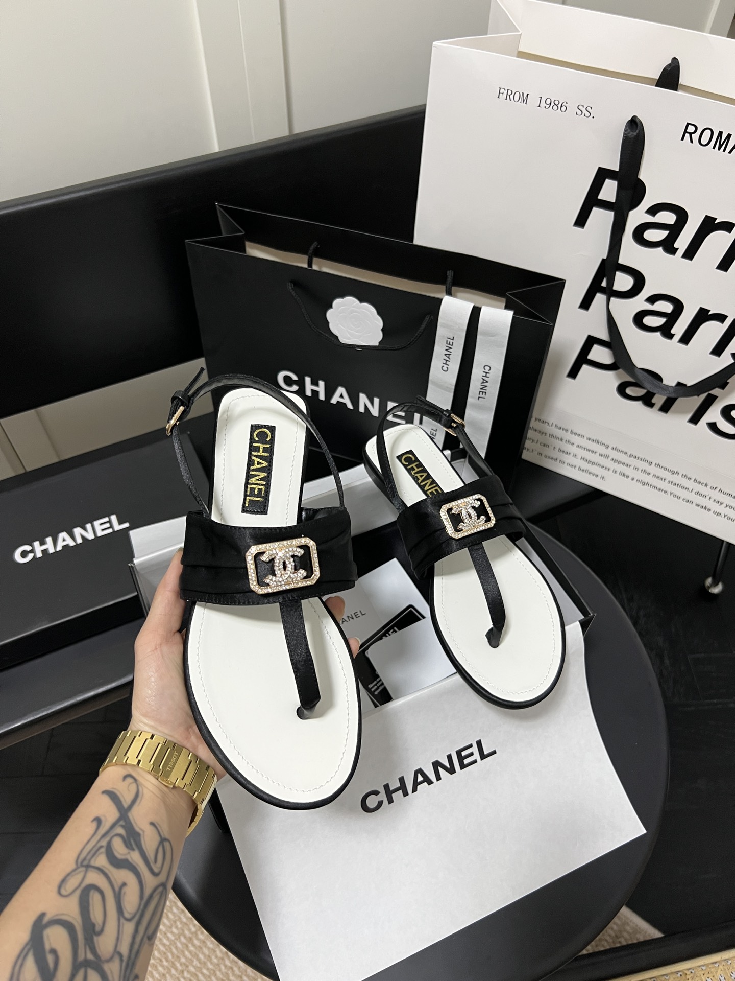 Chanel rhinestone buckle sandals series