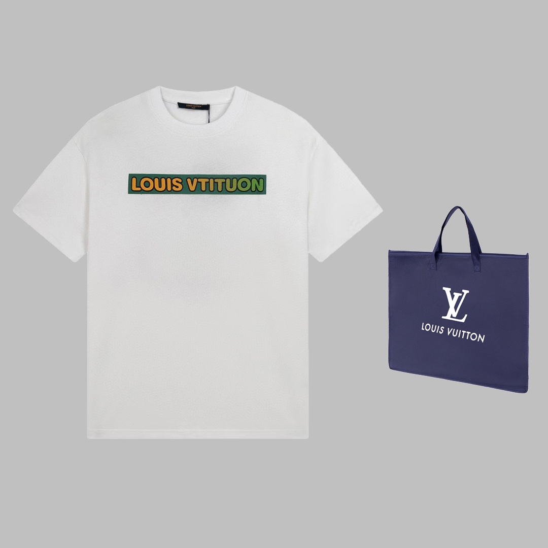 Louis Vuitton Summer Large LV Printed Unisex Black and White Classic T-shirt