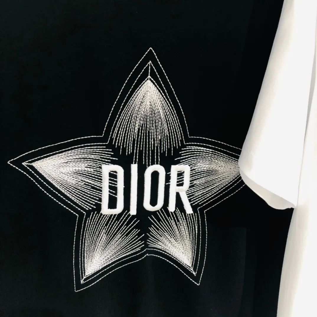 Dior 2023 Summer New Brand Design Star Printed Cotton Breathable Unisex T-shirt