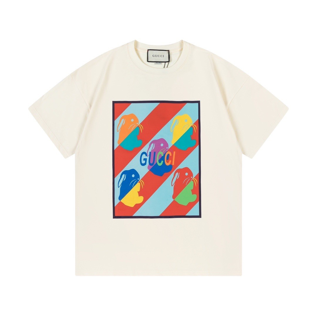 Gucci 2023 Spring Summer New Design Colourful Rabbit Logo Printed Unisex T-shirt