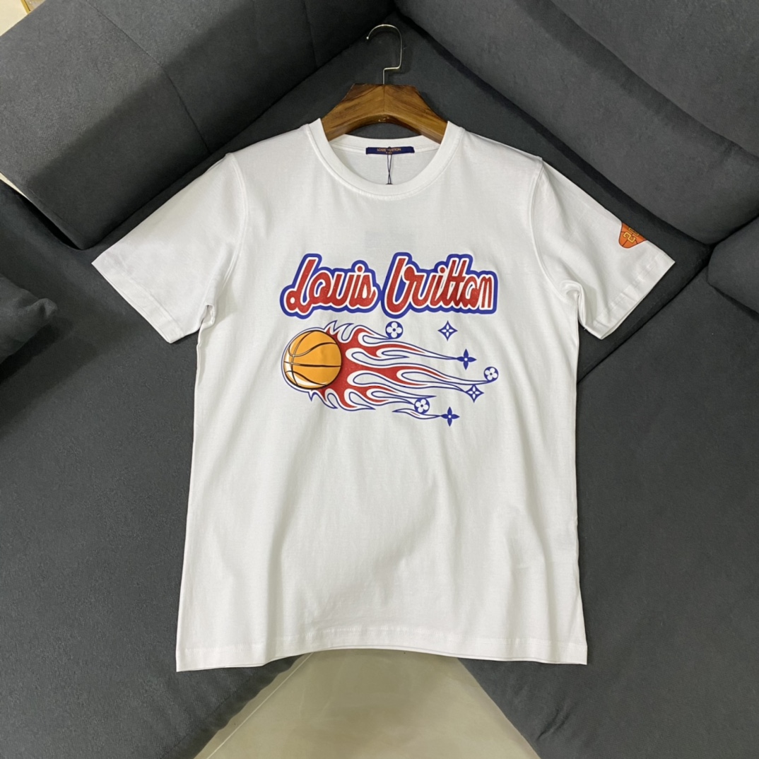 Louis Vuitton Basketball Fire with Big Logo Printed Fashion and Sports Unisex T-shirt