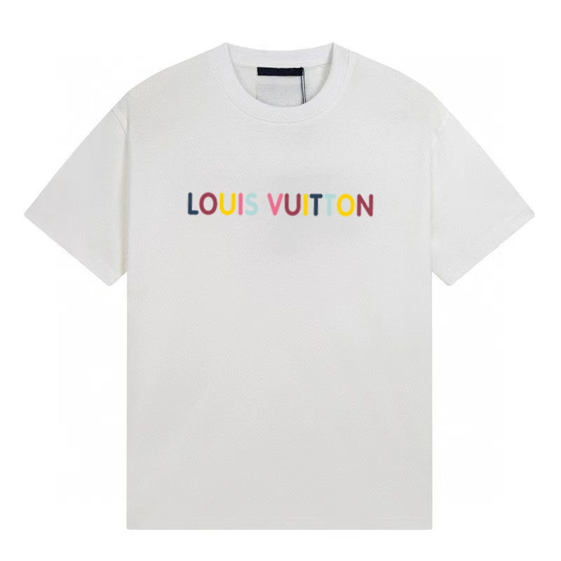 Louis Vuitton Colourful Logo Printed Classic Cotton Breathable Unisex T-shirt