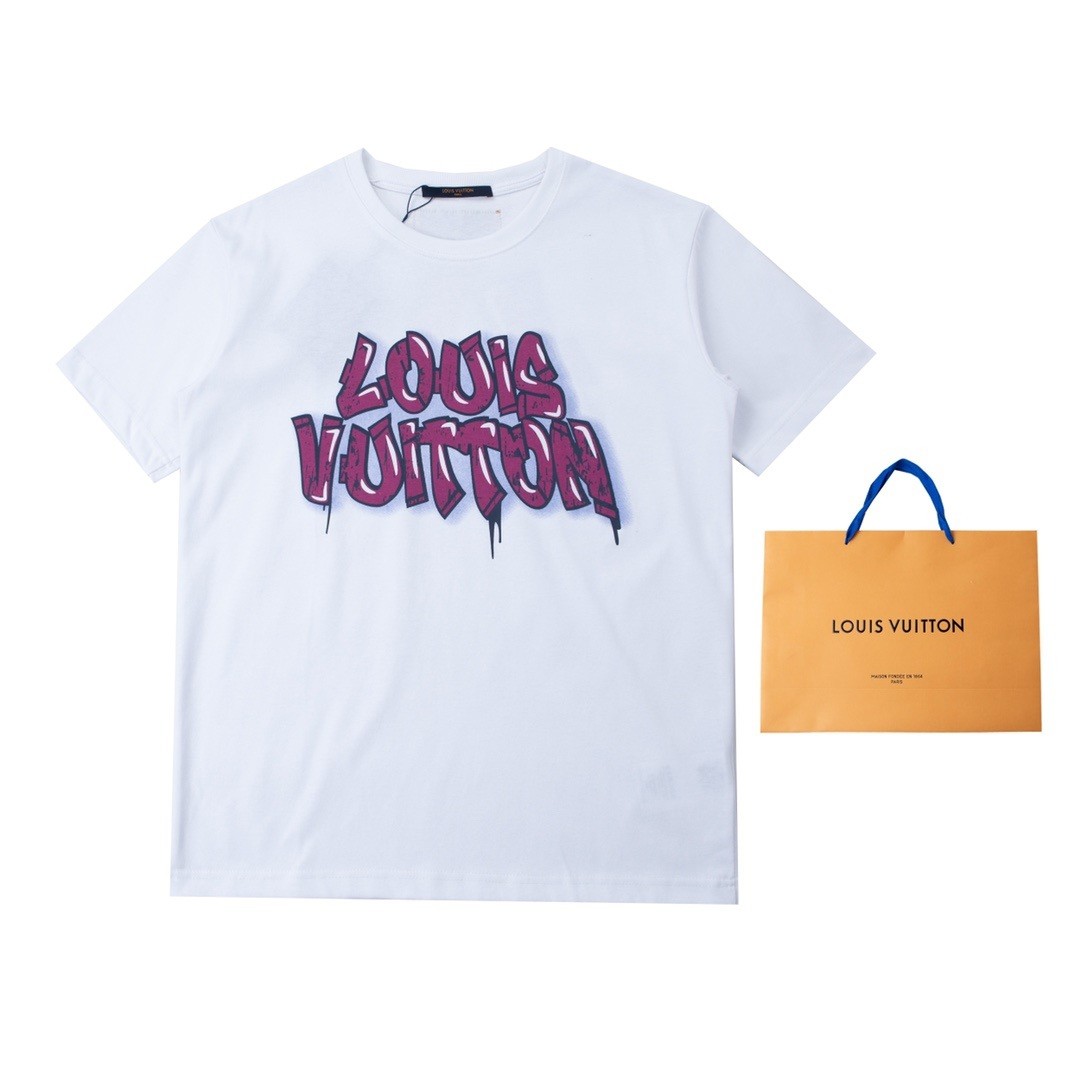 Louis Vuitton 2023 Summer New Design Graffiti Cotton Breathable Unisex T-shirt