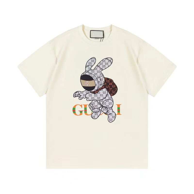 Gucci 2023 Summer Space Rabbit Printed Personality and Classic Cotton Breathable Unisex T-shirt