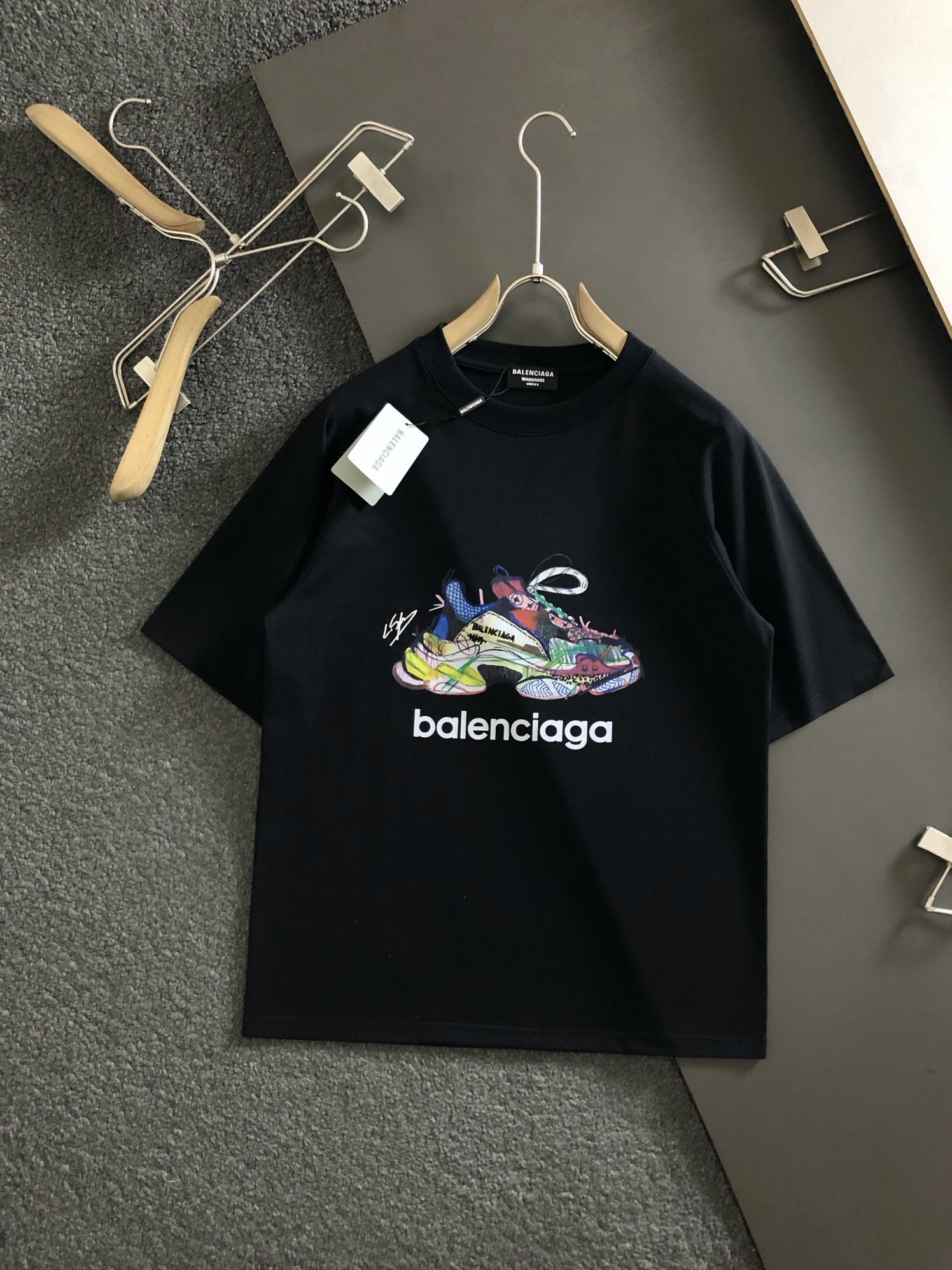 Balenciaga Summer 2023 Old Daddy Shoes Printed Classic Unisex T-shirt