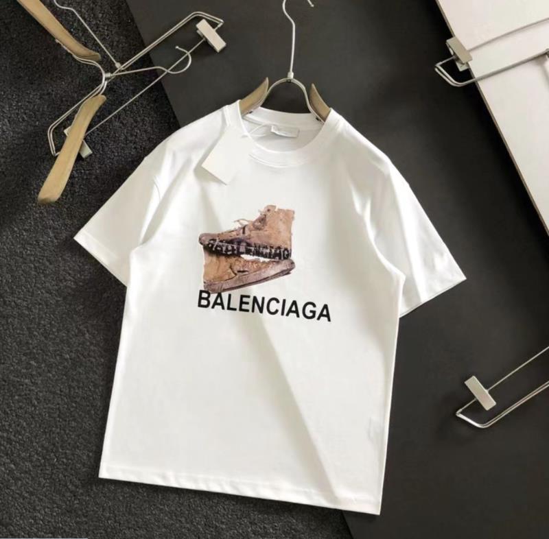 Balenciaga Summer New Design Old Daddy Shoes Printed Unisex Cotton T-shirt