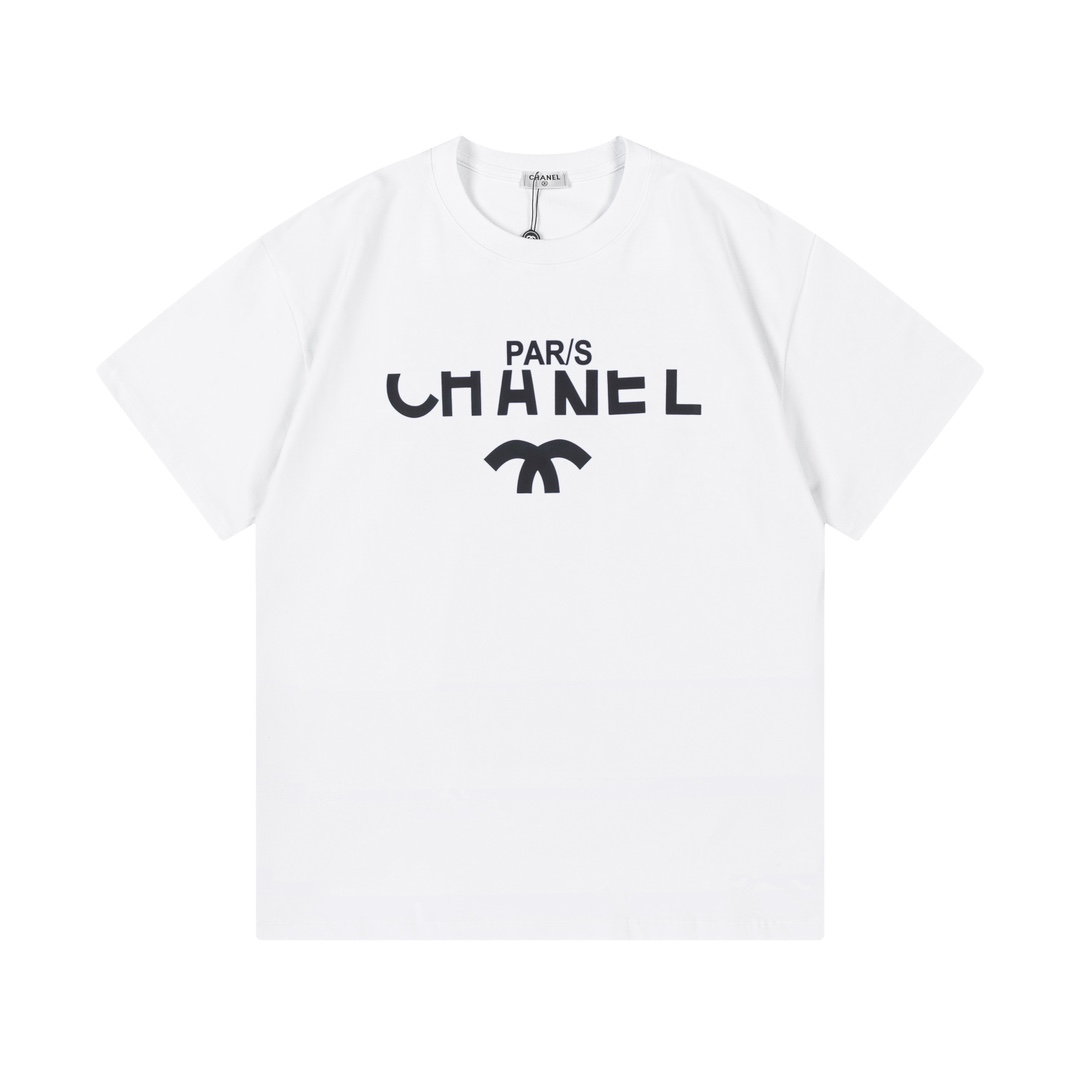 Chanel Half C Logo Printed Unisex Personality Short Sleeve