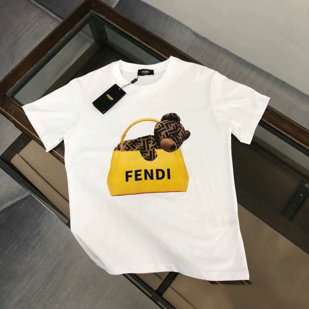 Fendi Summer Cute Bear Printed Soft Cotton Material Unisex Comfortable Round Collar T-shirt