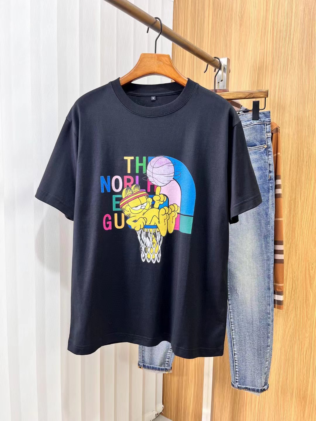 The North Face & Gucci Spring Summer New Design Lovely Garfield Printed Unisex Cotton Leisure T-shirt