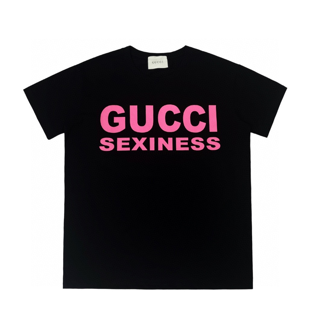 Gucci Summer Pink Logo Printed 100 percent Cotton Breathable Unisex Round Collar Classic T-shirt