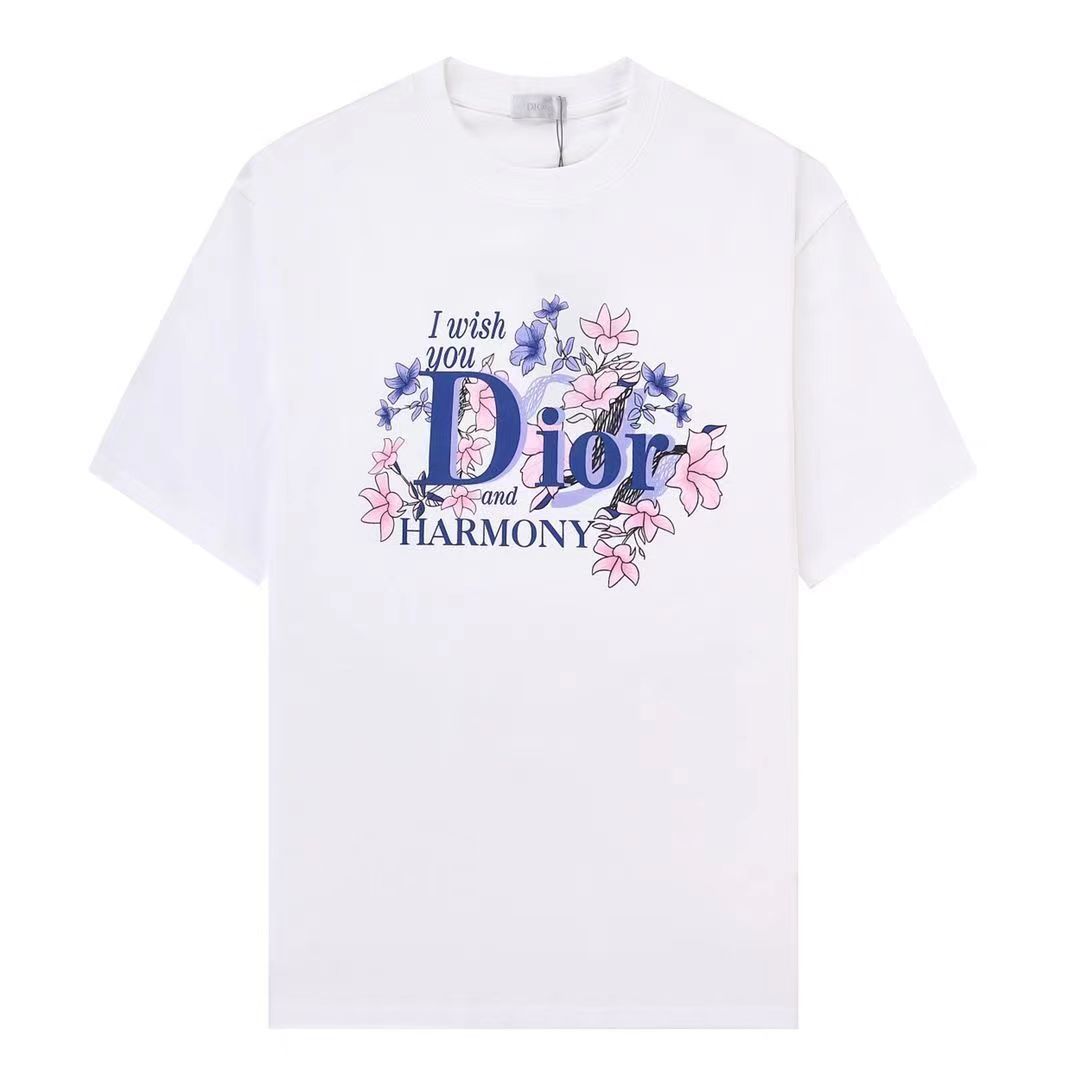 Dior 2023 Summer Flower Printed Cotton Breathable Unisex Classic T-shirt
