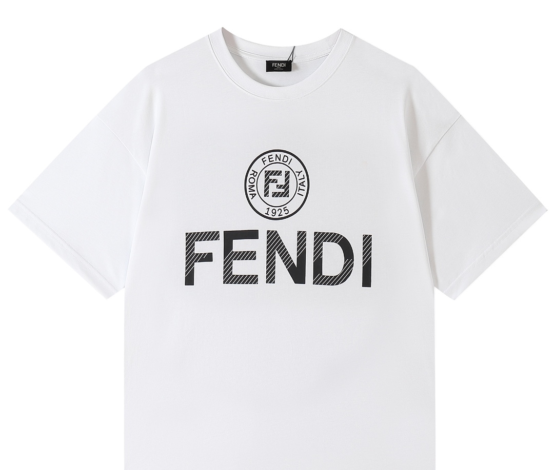 Fendi 2023 Summer Round Collar Cotton 100 Percent Unisex Stylish T-shirt