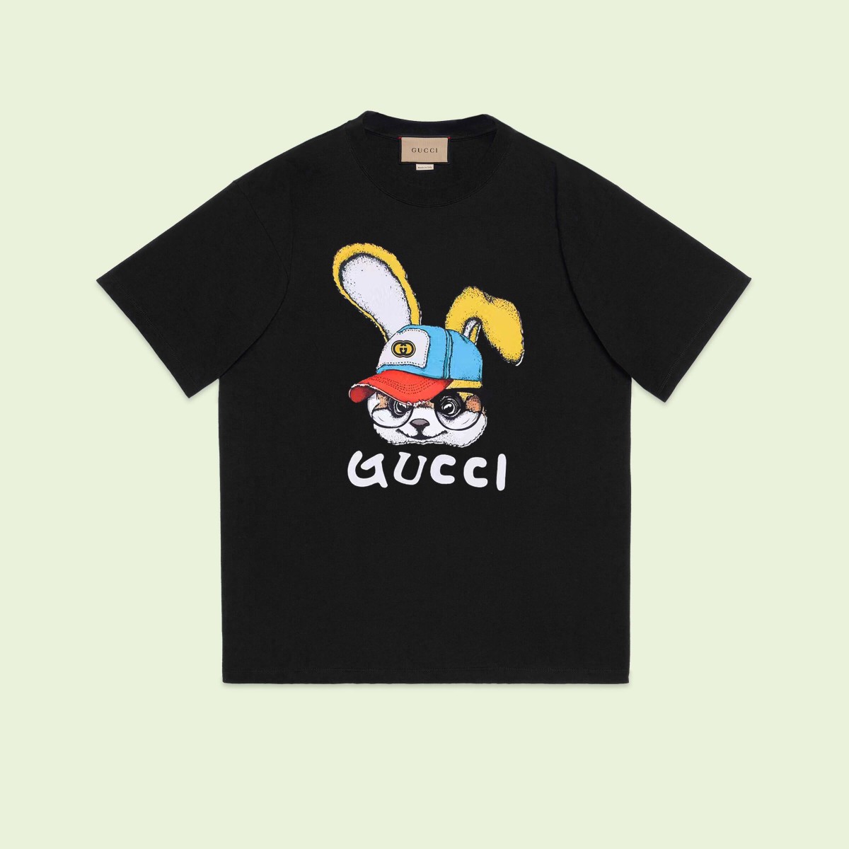 Gucci cartoon fun hooded rabbit printed short sleeved T-shirt