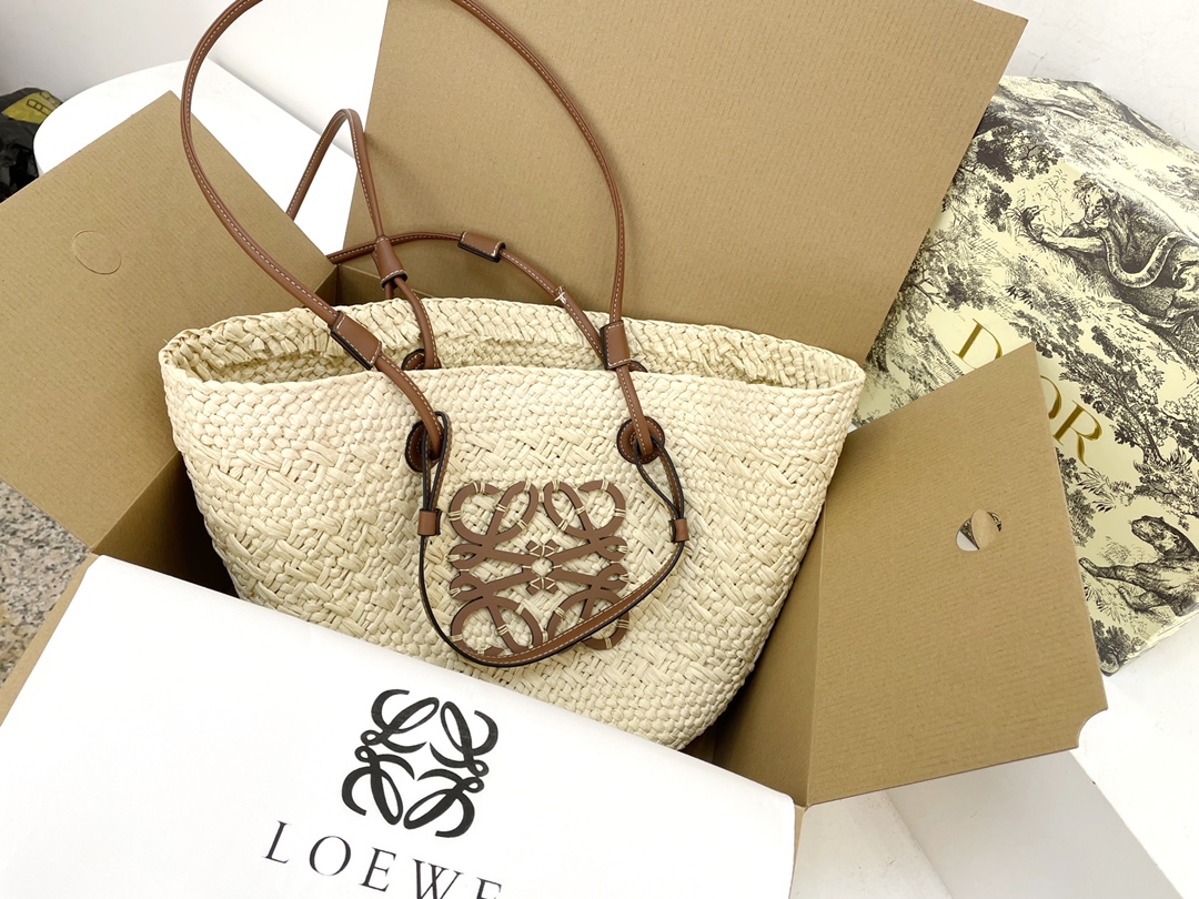 Loewe Square Basket Woven Shopping Bags