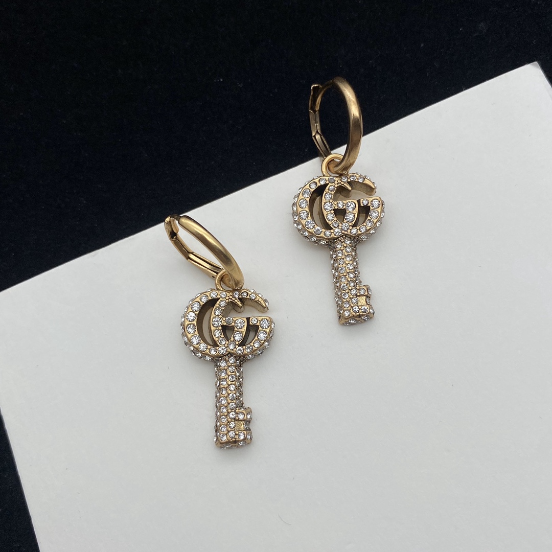 Gucci Crystal Double G Key Necklace Earrings