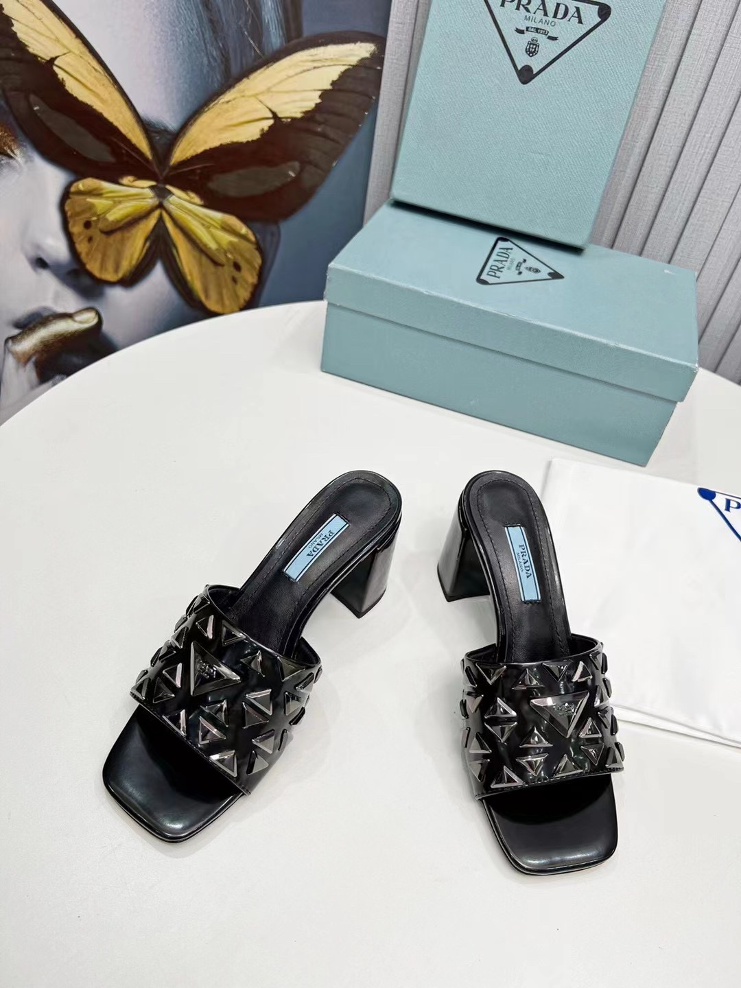 Prada Prada rivets metallic high-heeled sandals