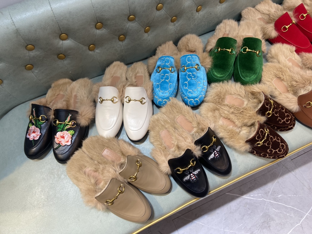 Gucci autumn&winter classic brass buckle wool slippers 