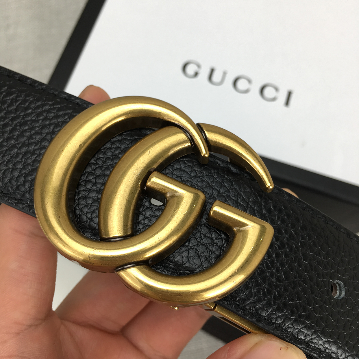 Gucci Women double G Buckle Genuine Leather Belt