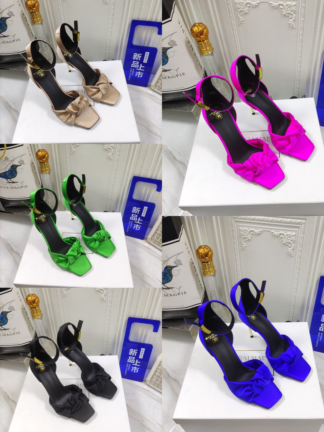 Balmain 2023 spring and summer latest fashion show original silk high-heeled slippers
