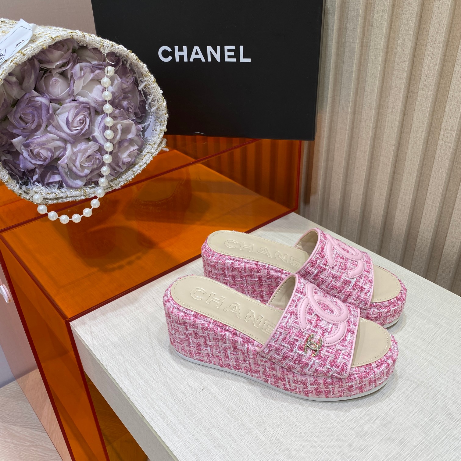 Chanel C Buckle Straw Fisherman's Slippers