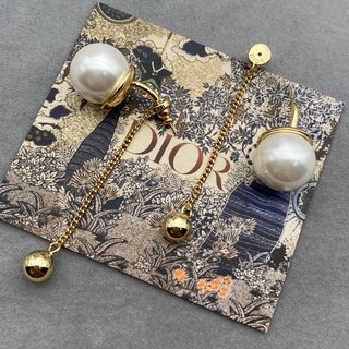 Dior Ring Chain Tassel Pearl Stud Earrings