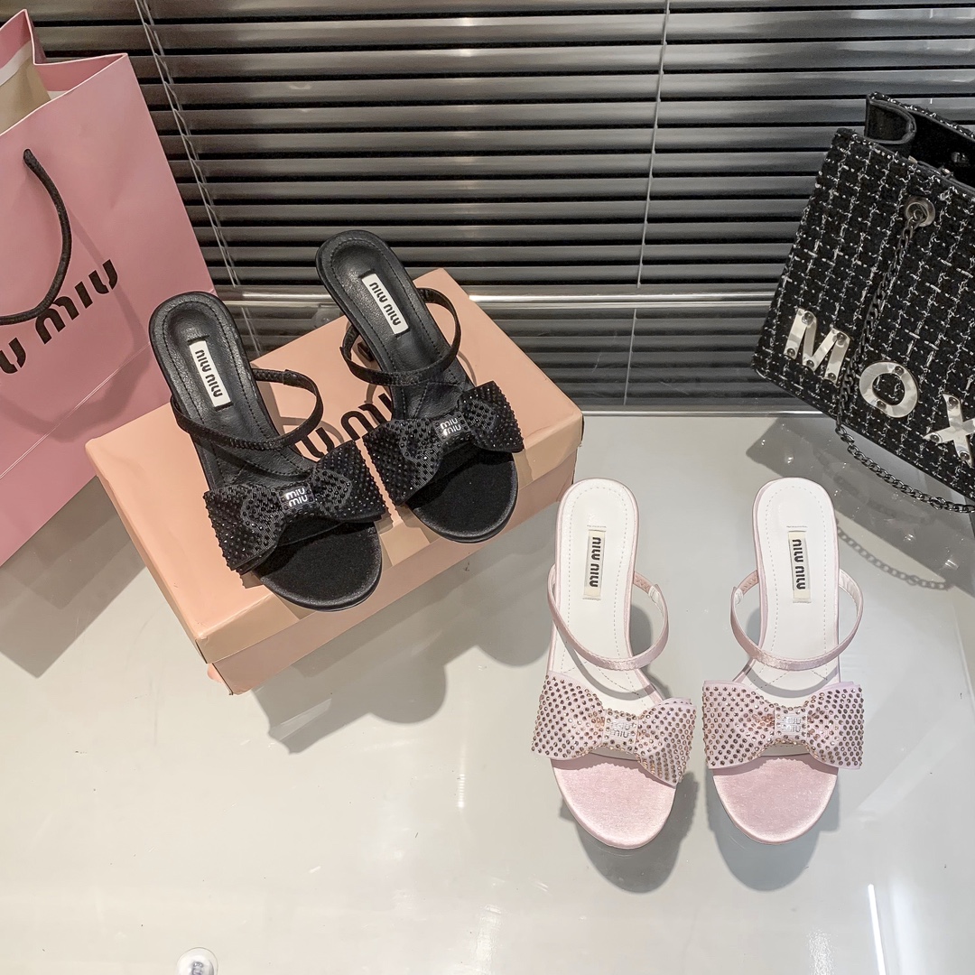 miumiu new bow high-heeled slippers