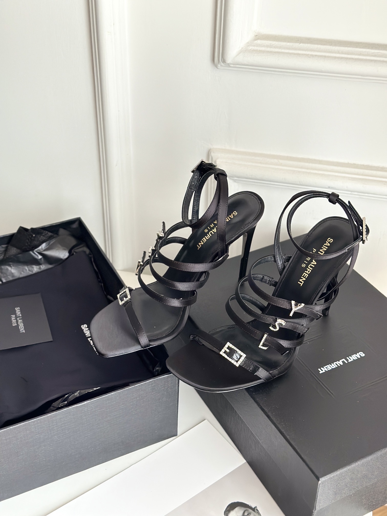 YSL23 new rhinestone logo sandals high heels