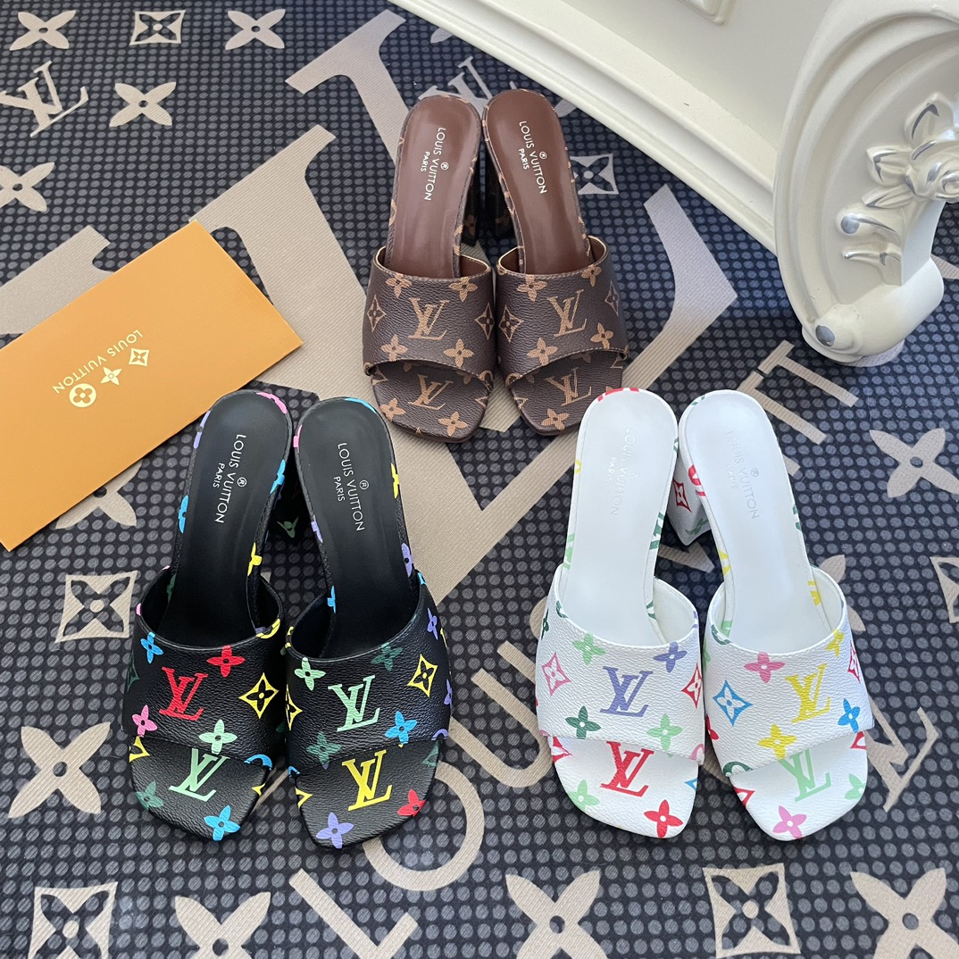Louis Vuitton 2023 Top Counter Lv Printed Chunky Heel Slippers