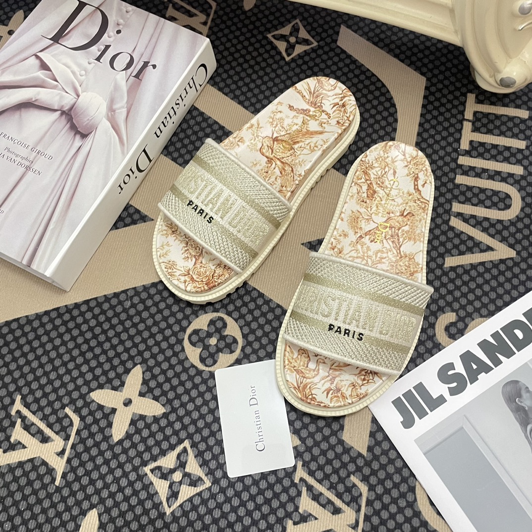 Dior electric embroidered thick-soled couple slippers