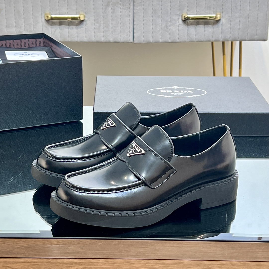 Prada classic triangle logo loafers men's leather shoes