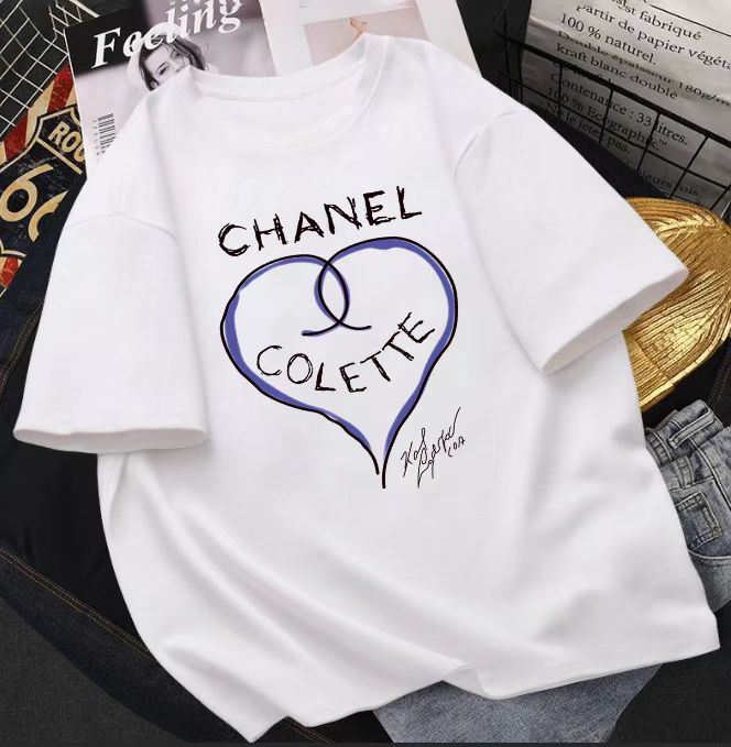 Chanel Heart Shape Summer Fashion Women and Men Cotton T-shirt