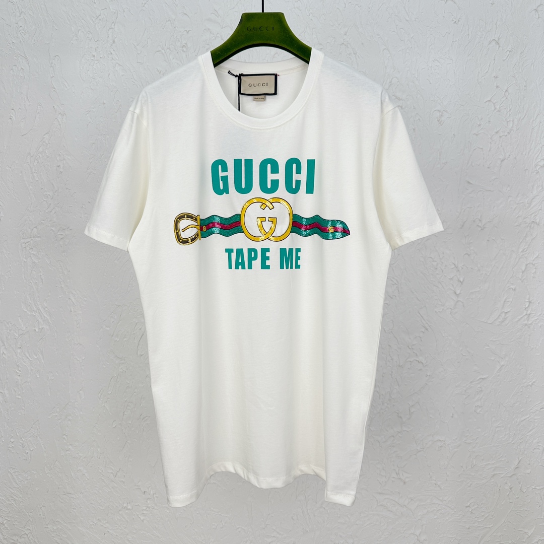 Gucci Classic Logo Printed Unisex Cotton Round Collar Fashion T-shirt