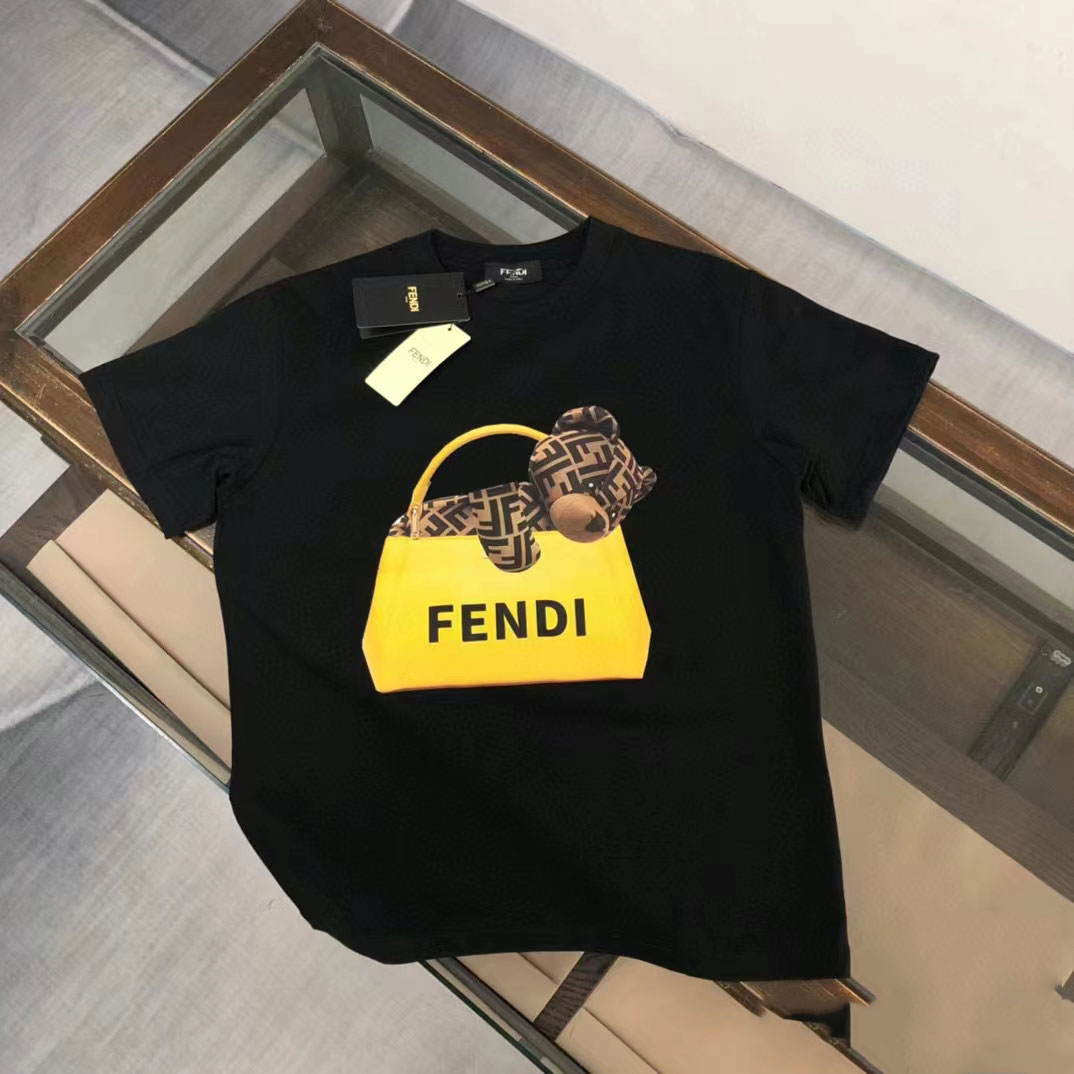 Fendi Summer Unisex Casual T-shirt Cotton Breathable