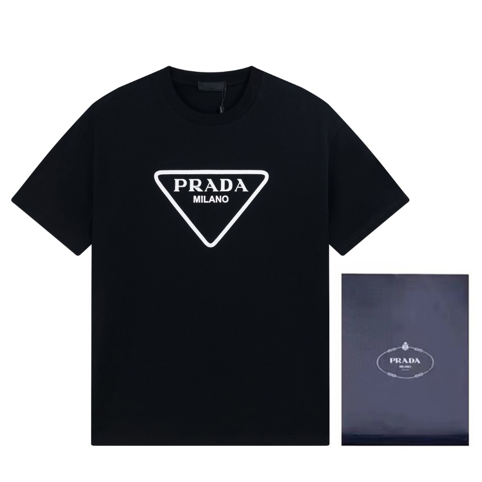 Prada Luxury Design Summer Round Collar Black Classic Unisex T-shirt