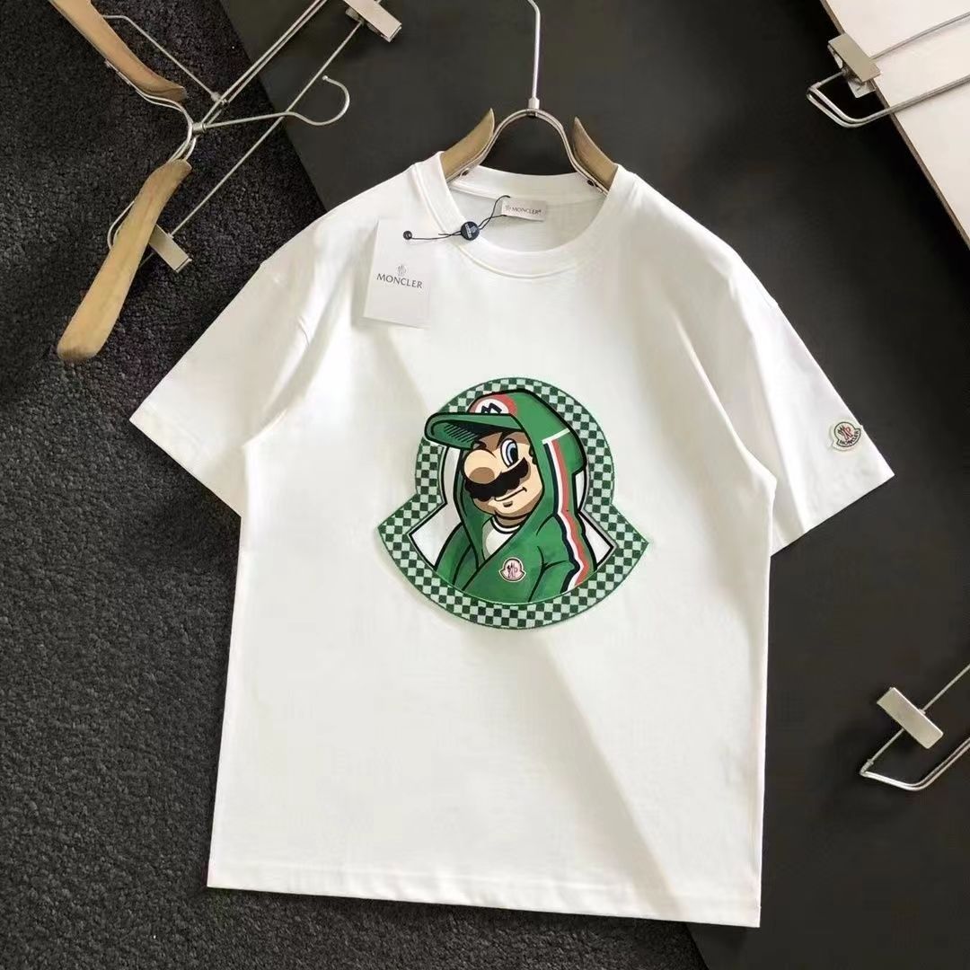 Moncler Cute Carton Character Printed Cotton Soft Unisex Round Collar T-shirt