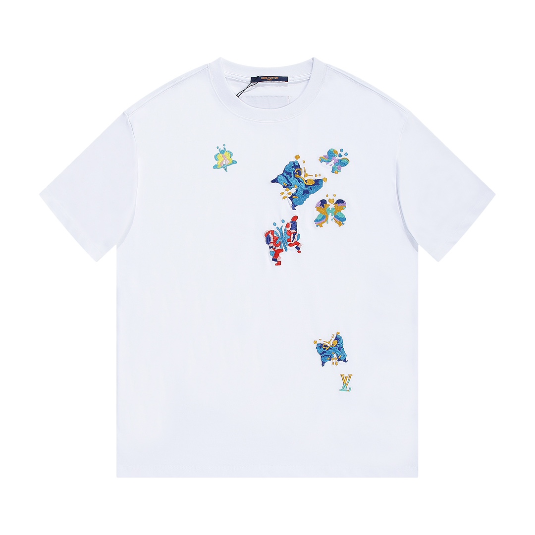 Louis Vuitton New Butterfly Printed Cotton Comfortable Unisex Leisure T-shirt