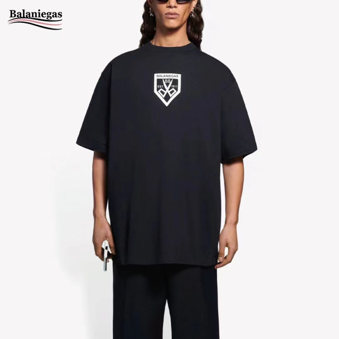 Balenciaga 2023 Summer New Design Scissor Printed Cotton 100 Percent Unisex Leisure T-shirt