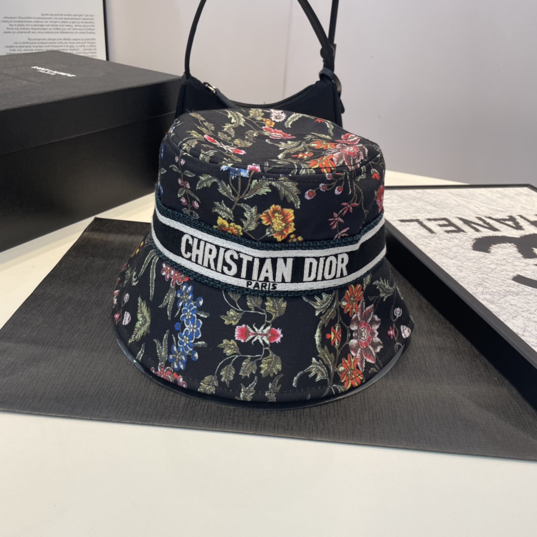 Dior fashion floral embroidery fisherman hat