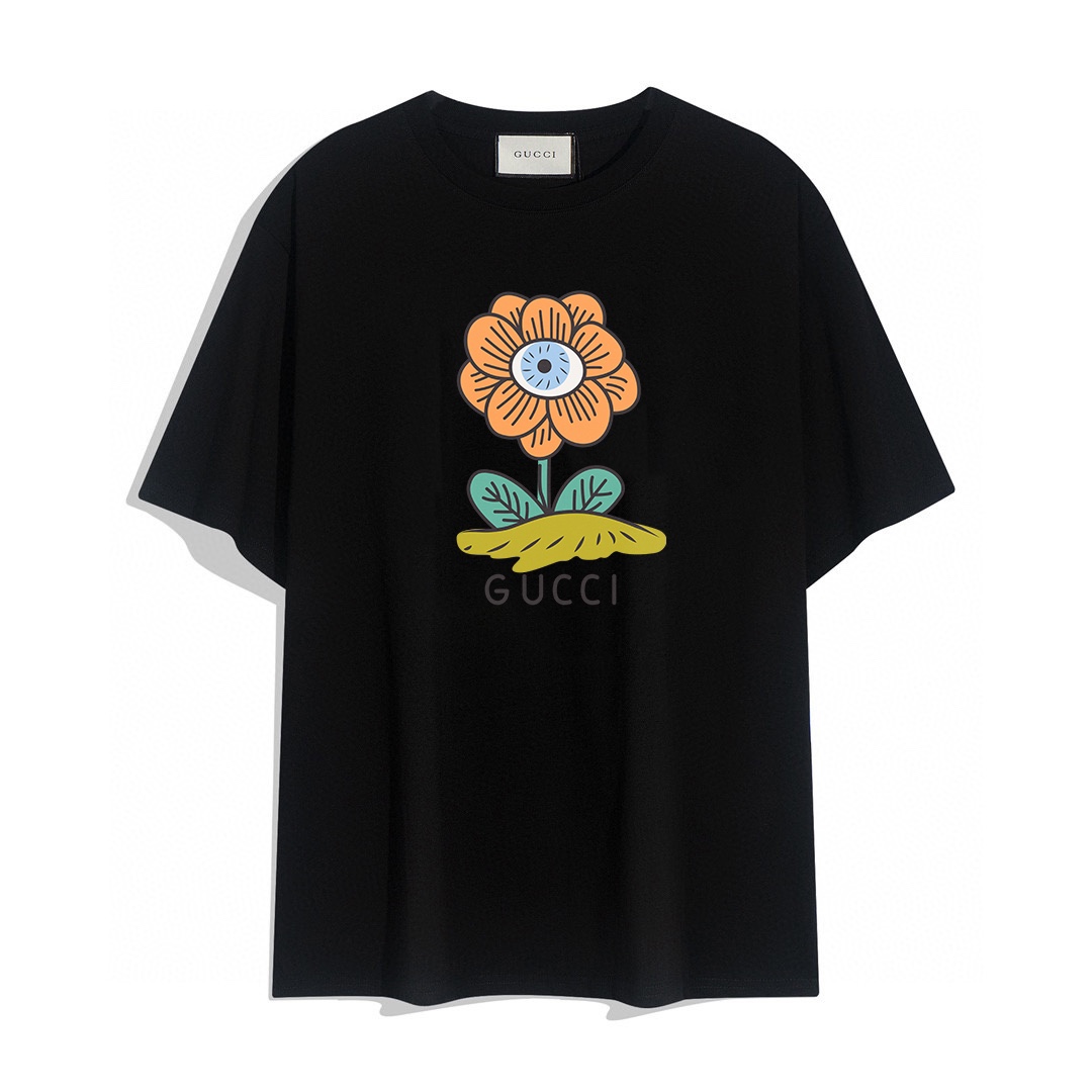 Gucci Flower Printed Cotton Breathable Unisex Fashion T-shirt