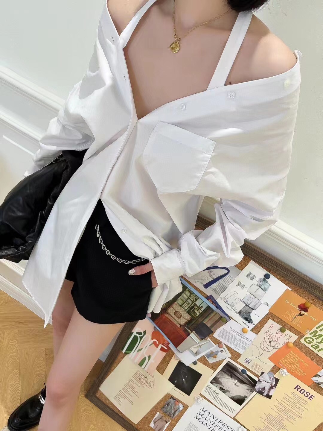 Prada Design sense irregular lapel long-sleeved shirt dress