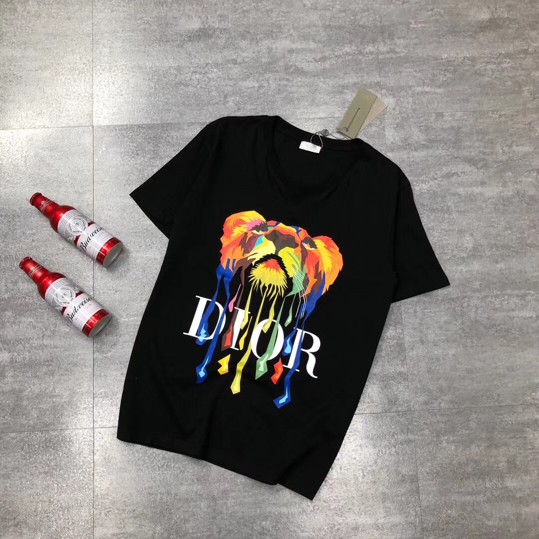 Dior Summer Lion Printed Cotton Breathable Round Sleeve Unisex Classic T-shirt
