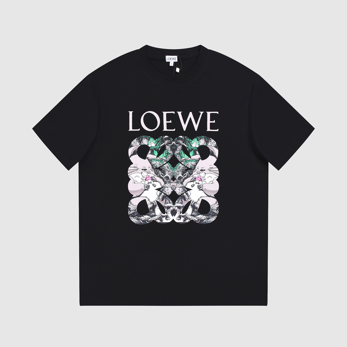 Loewe Summer Cute Rabbit Printed Round Collar Unisex Fashion T-shirt
