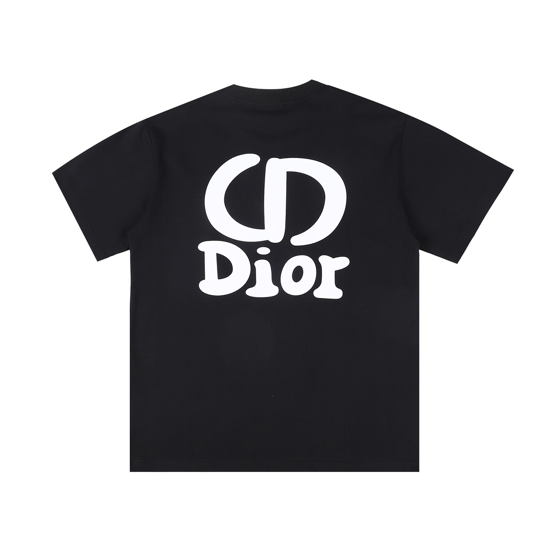 Dior Summer Cotton 100 Percent Round Neck Unisex Leisure Short Sleeve