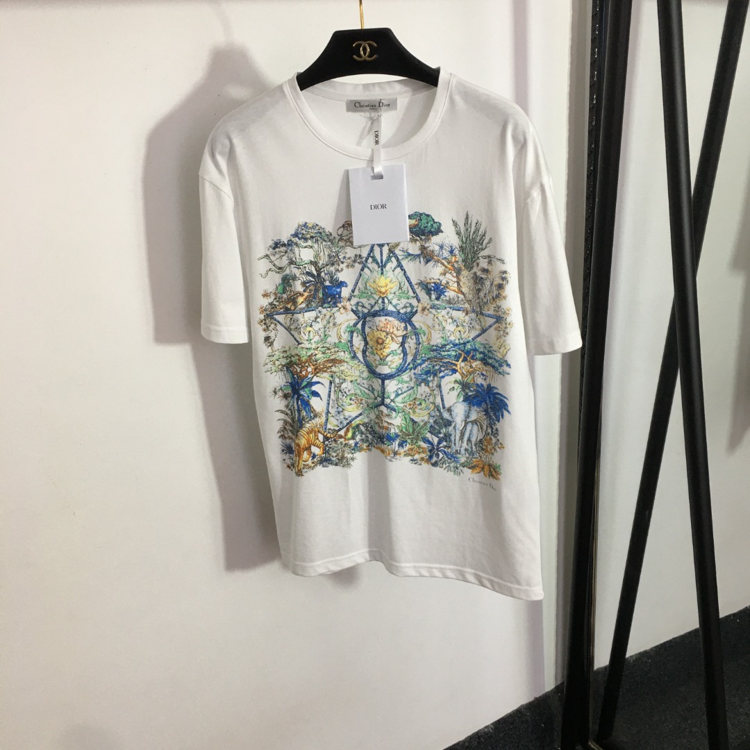 Dior pentagram Forest Animal Print Short Sleeve T-shirt