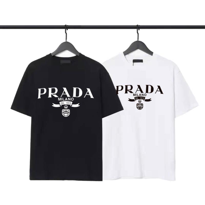 Prada Summer Letter Embroidered  Unisex Casual T-shirt